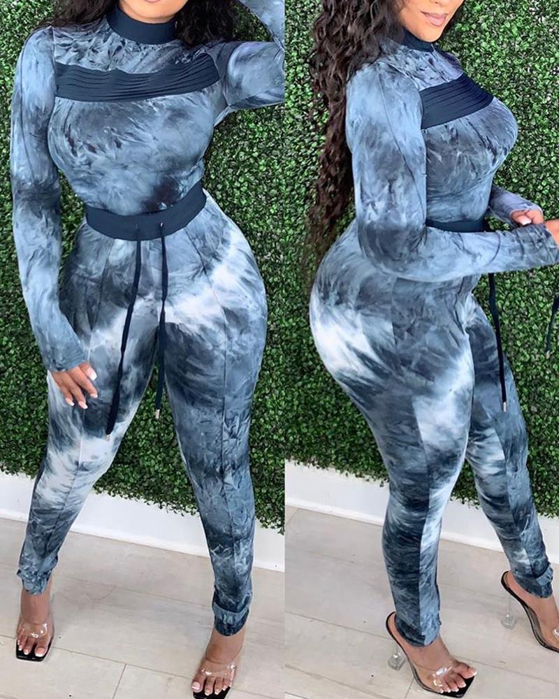 

Tie Dye Print Long Sleeve Top & Pants Set, Blue