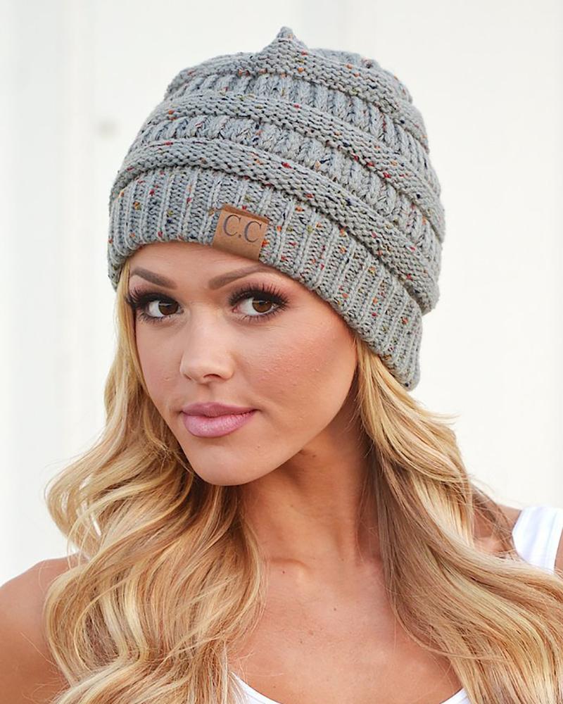 

Colorblock Label Decor Braided Beanie For Adult, Light gray