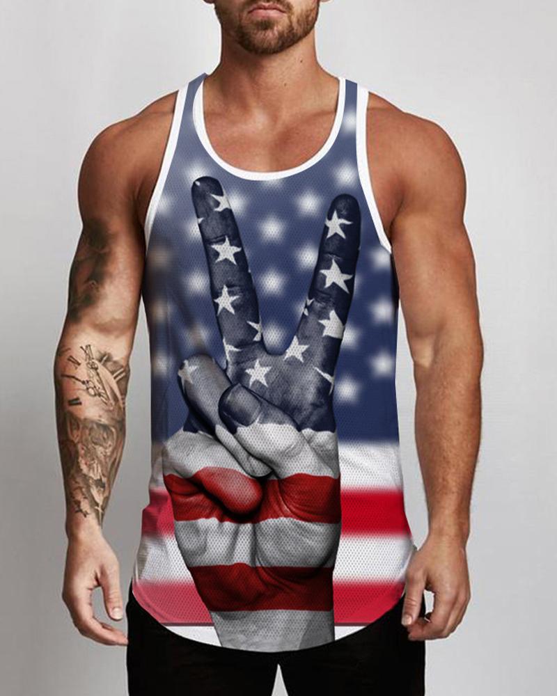 

Independence Day Print Sleeveless Loose Tanks, Multicolor