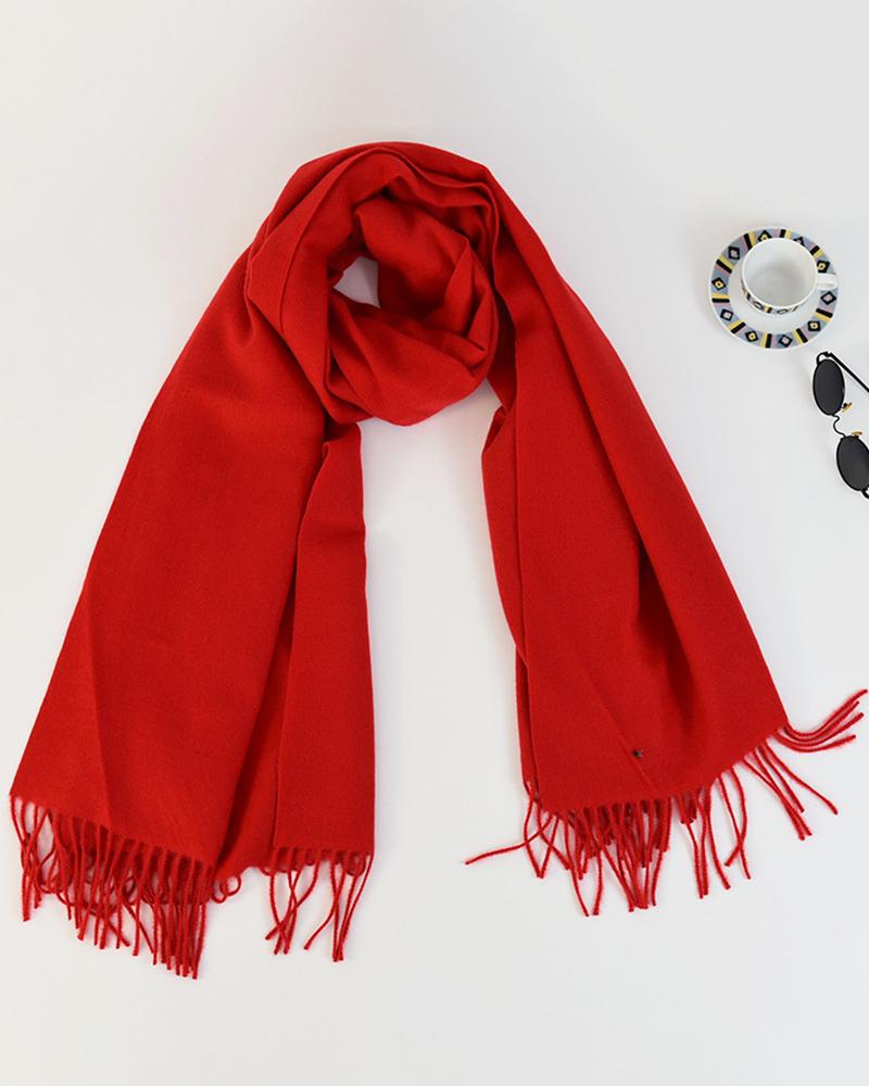 

Warm Long Tassel Design Scarf, Red