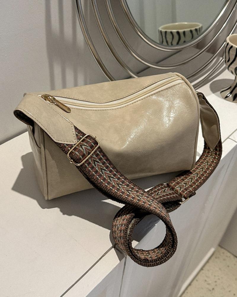 

Zipper Detail Vintage Square Crossbody Bag, Beige