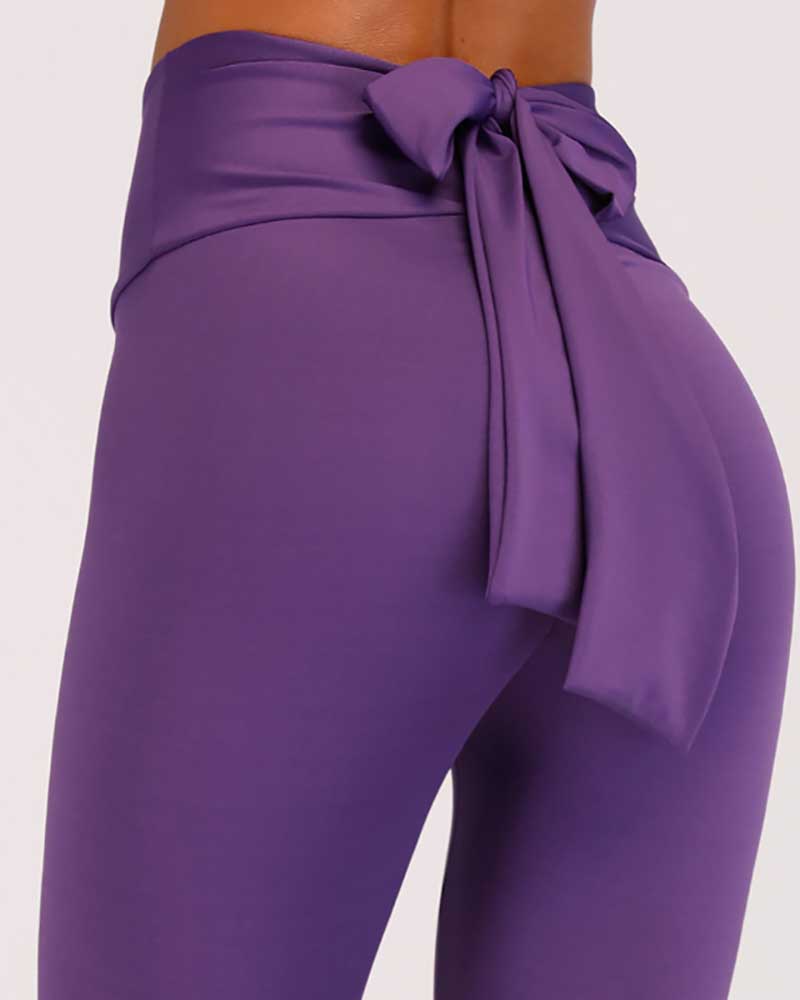 

Tied Detail Bowknot High Waist Butt Lift Stretchy Yoga Pants, Purple