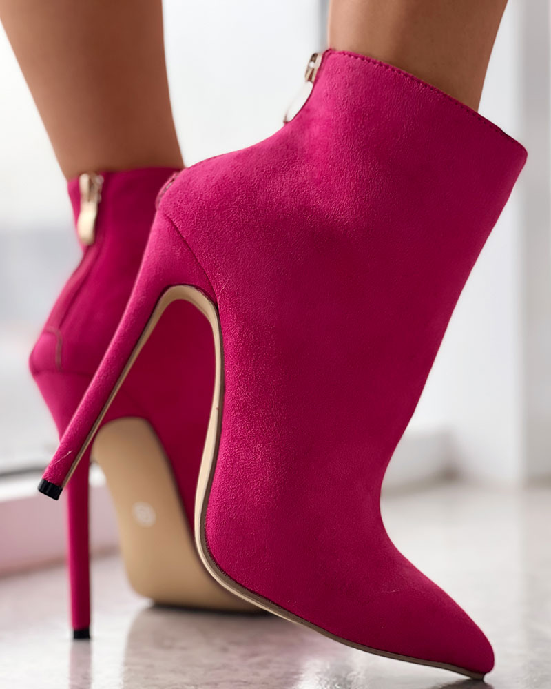 

Zip Back Stiletto Heel Ankle Boots, Hot pink