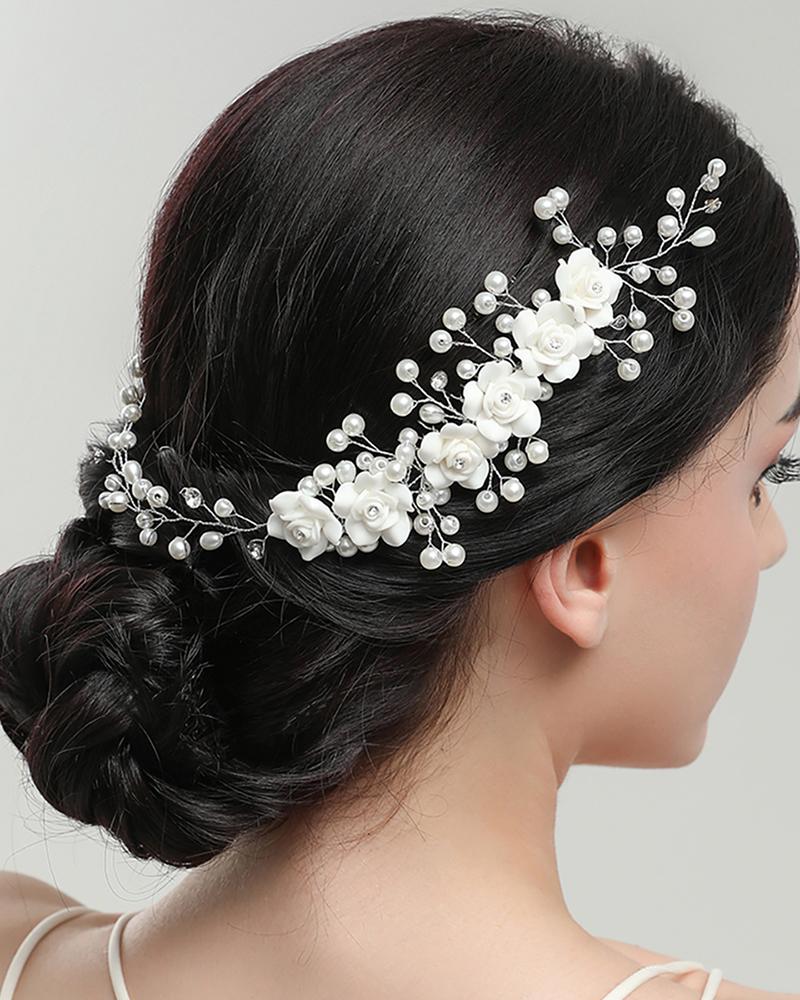 

1pc Gorgeous Pearl Floral Wedding Bridal Hairband, White