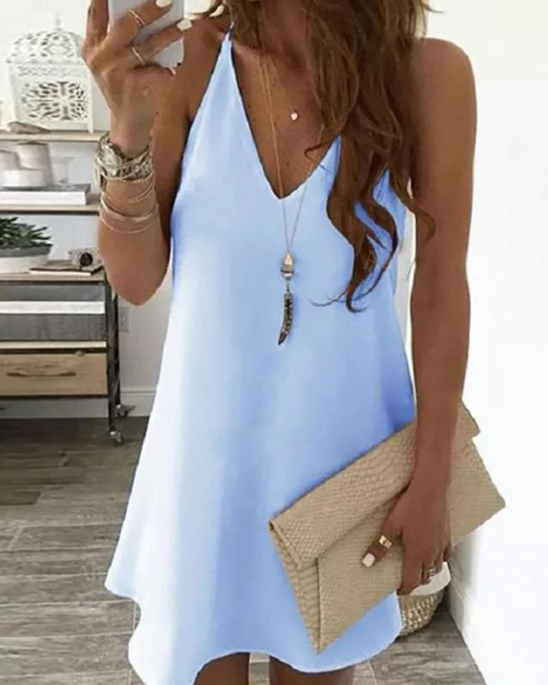 

Sleeveless V Neck Casual Dress, Lighted blue