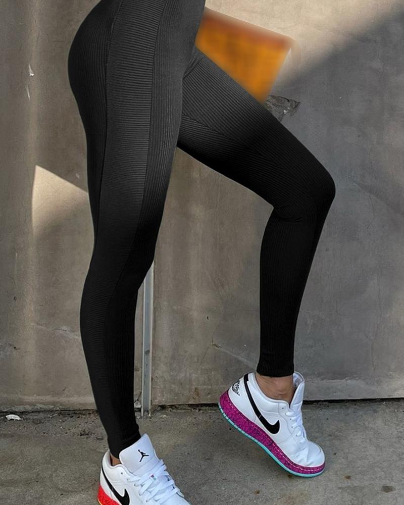 

Solid Skinny High Elastic Yoga Pants, Black
