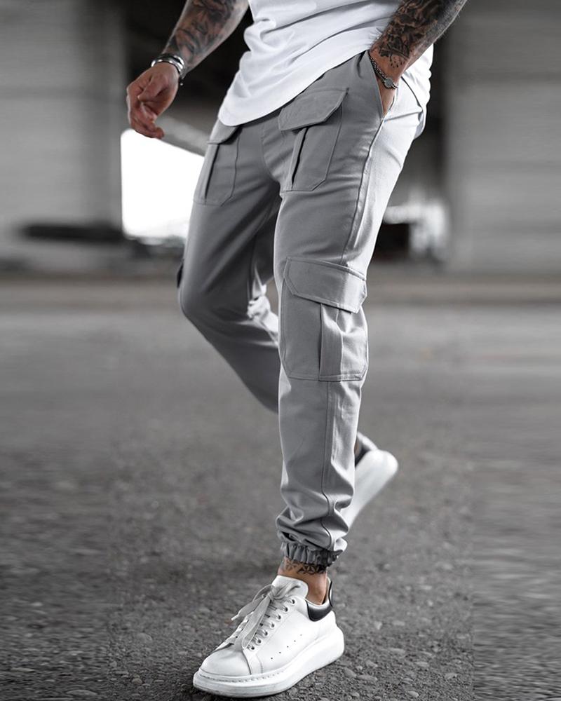 

Solid Skinny Sporty Cargo Pants, Gray