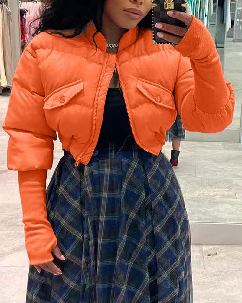 

Long Sleeve Zip Up Puffer Coat, Orange