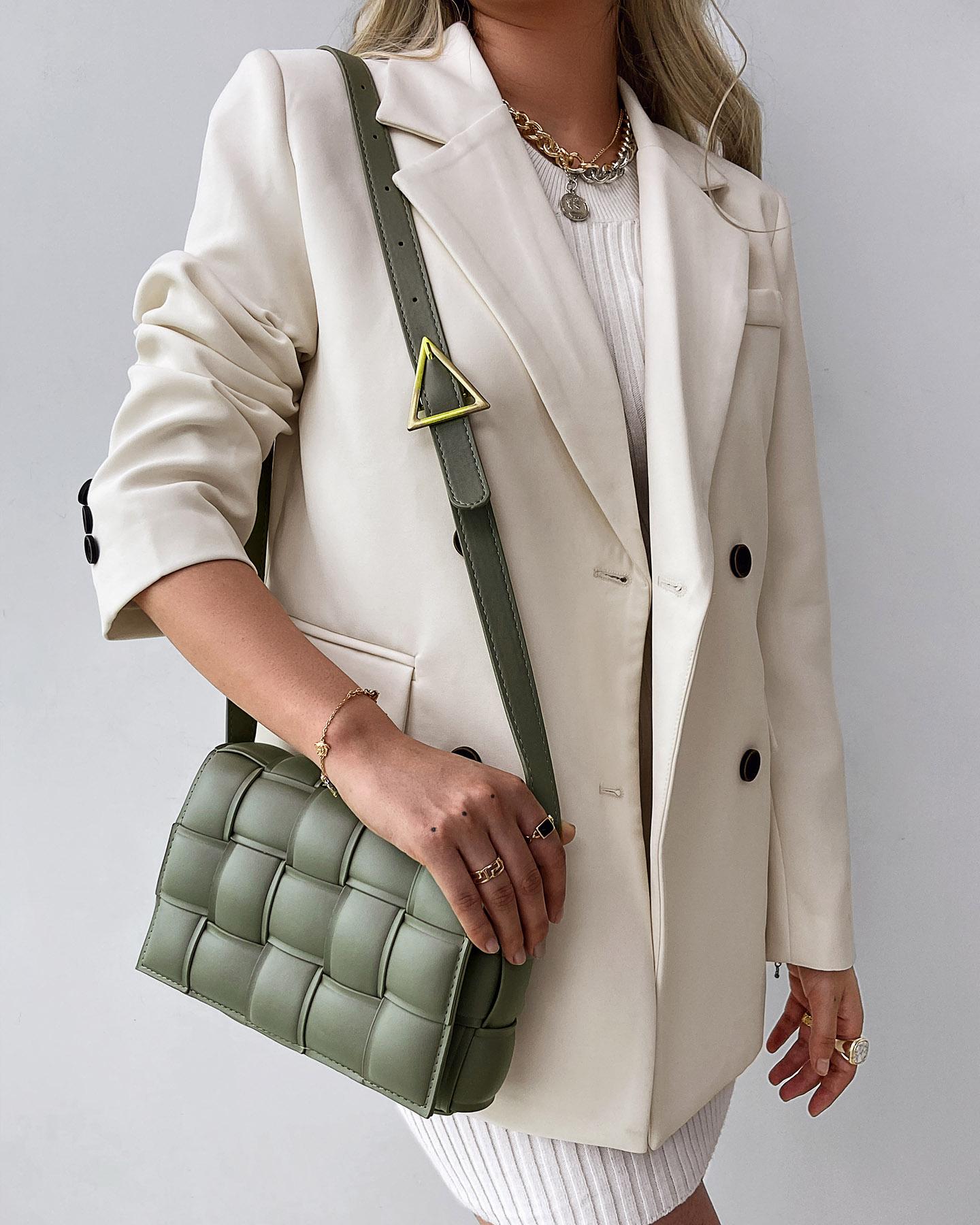 

Weave Metal Decor Flap Crossbody Bag, Green