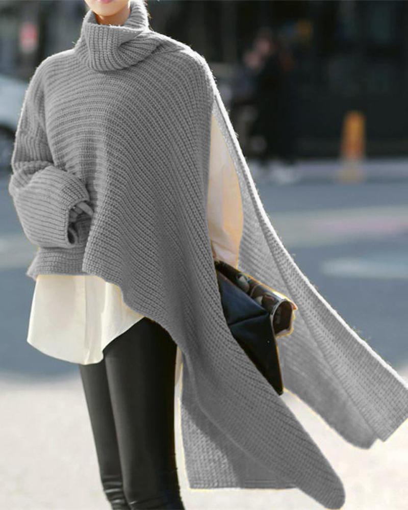

Asymmetrical Turtleneck Chunky Knit Sweater, Gray