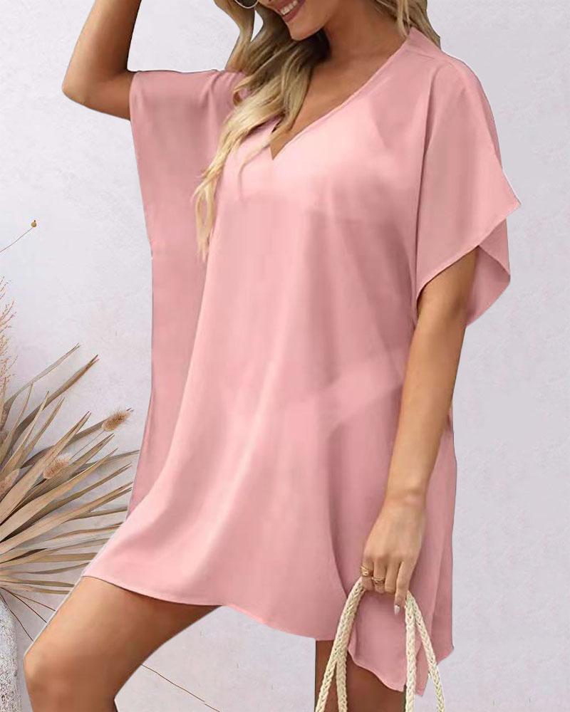 

Batwing Sleeve Split Hem Cover Up Beach Dress, Pink