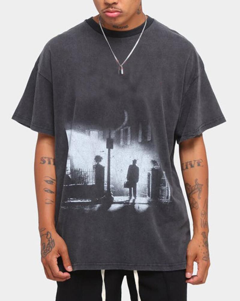 

Graphic Print Short Sleeve T-shirt, Dark grey