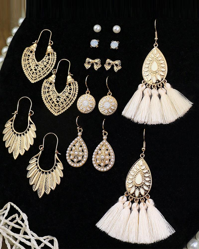 

8Pairs Bohemian Scallop Shaped Tassel Earrings Set, Style3