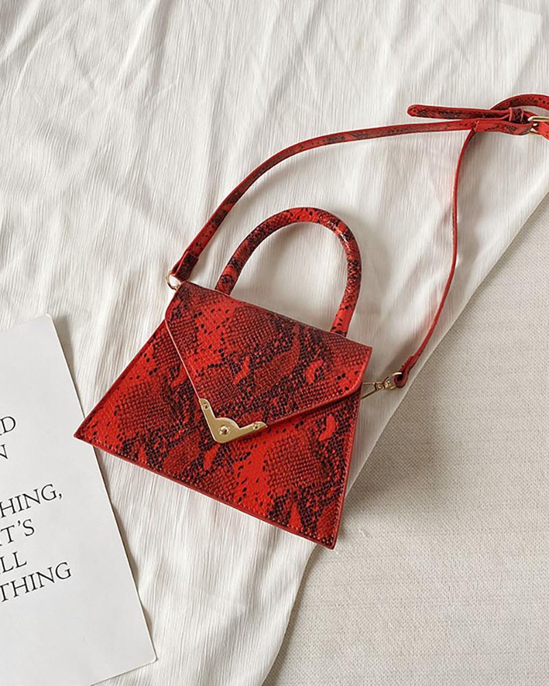 

Snakeskin Lock Satchel Bag, Red