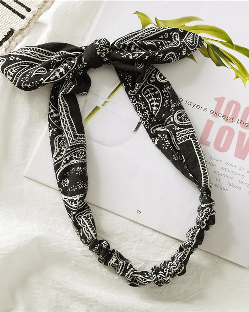 

1pc Paisley Print Elastic Turban Stretch Knotted Bunny Ears Headband, Black