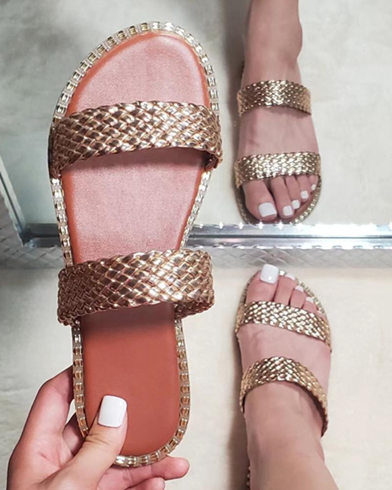 

Braided Double Strap Slippers, Champagne
