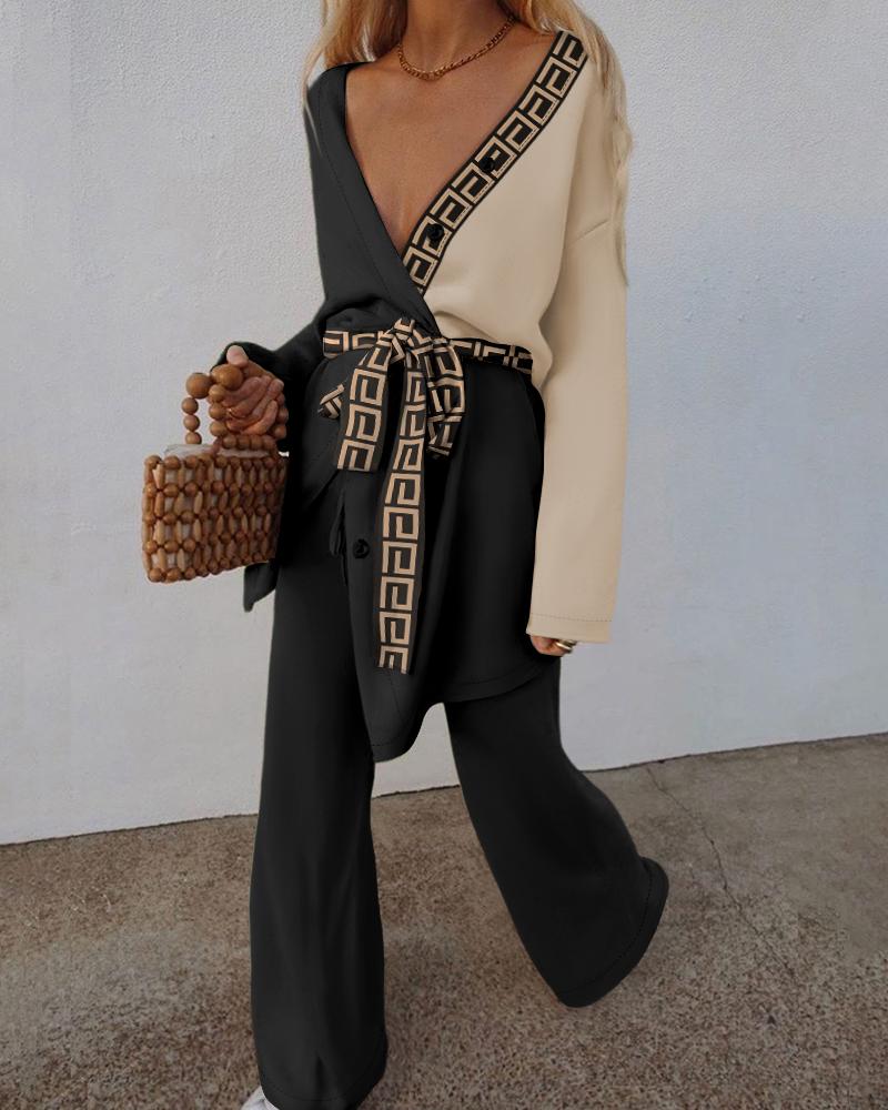 Geo Tape Patch Top & Wide Leg Pants Set
