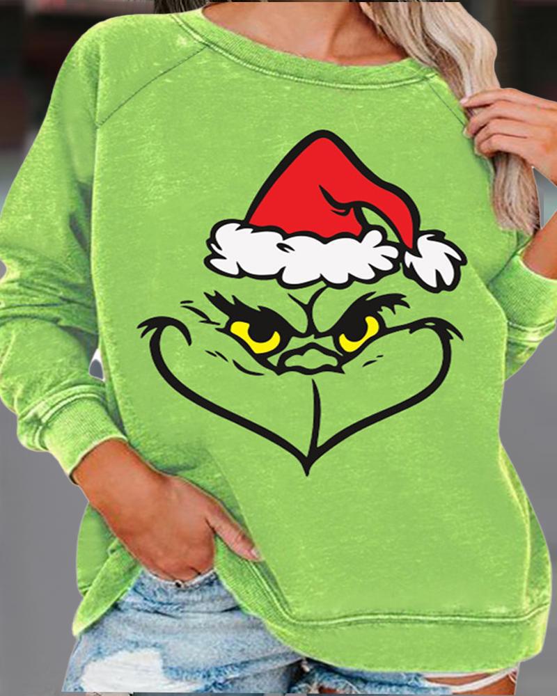 

Plus Size Grinch Stole Christmas Print Casual Top, Green