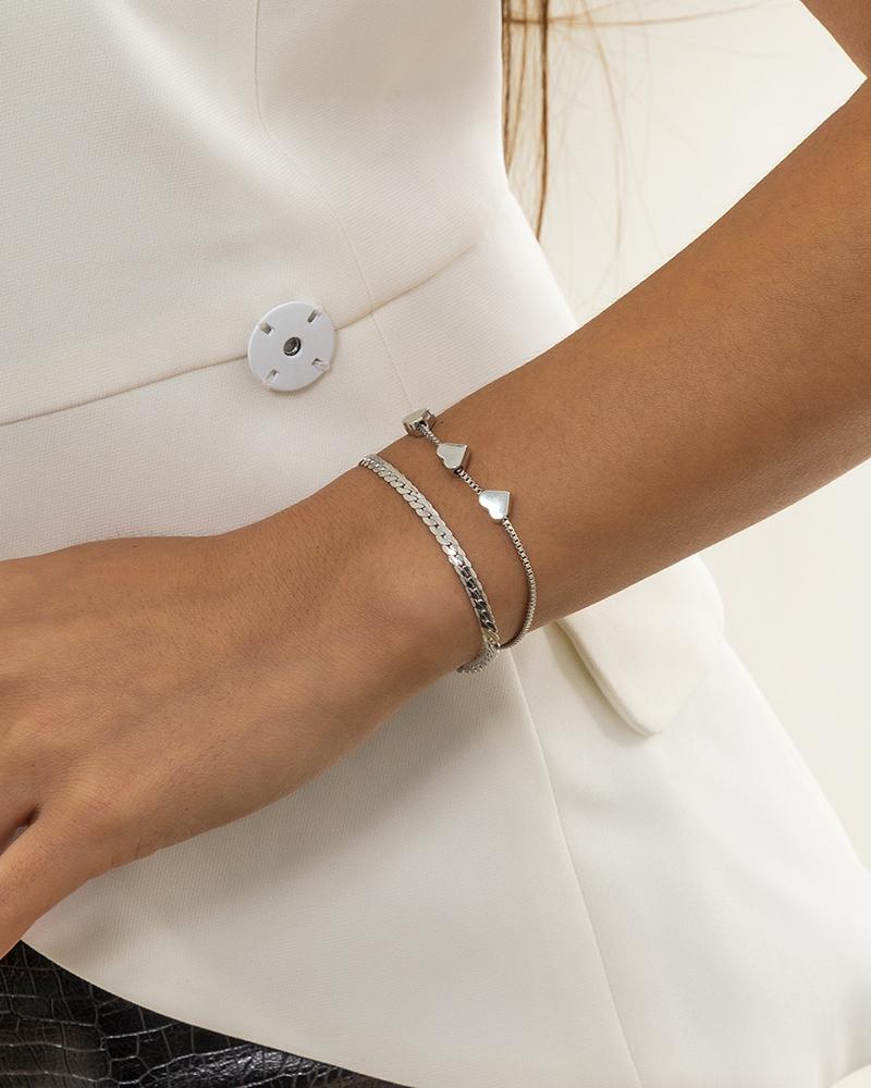 

Heart Pattern Snake Shaped Layered Bracelet, Silver