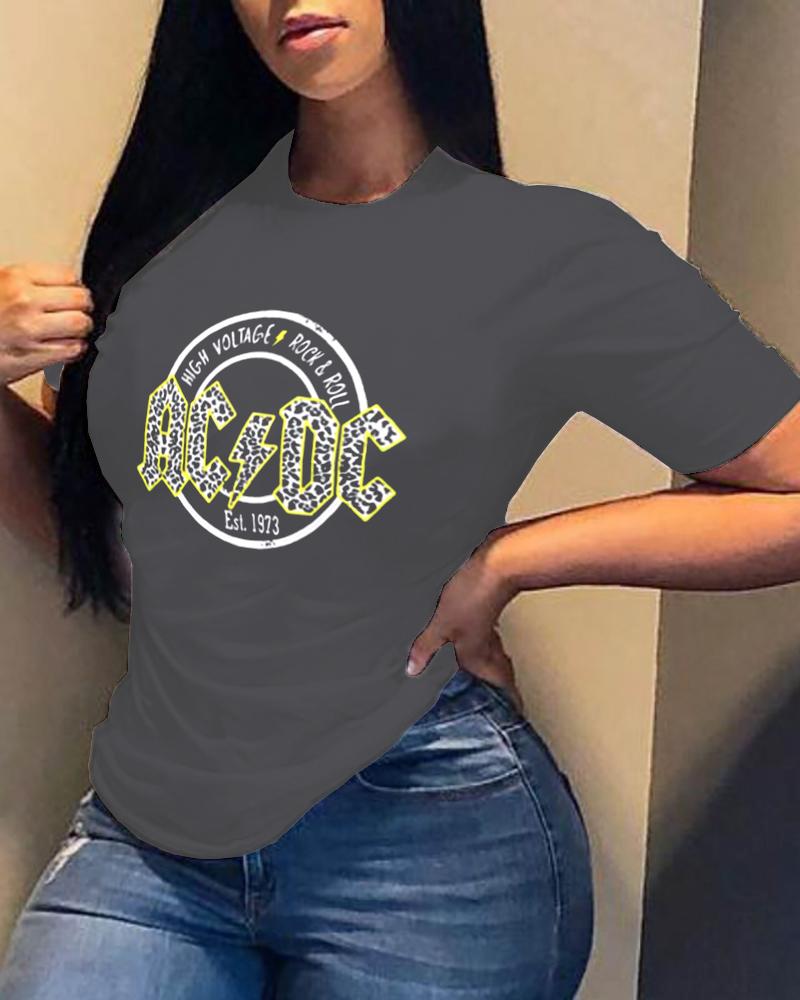 

Letter Print Short Sleeve T-shirt, Gray