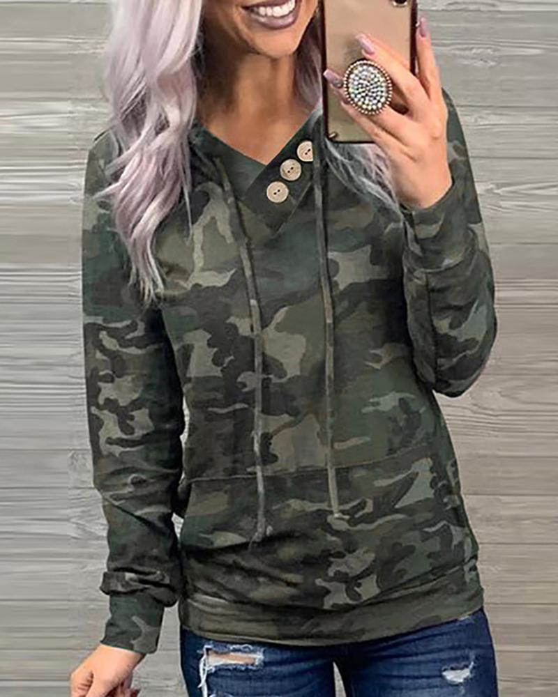 

Camouflage Snakeskin Cheetah Print Long Sleeve Hoodie, Army green