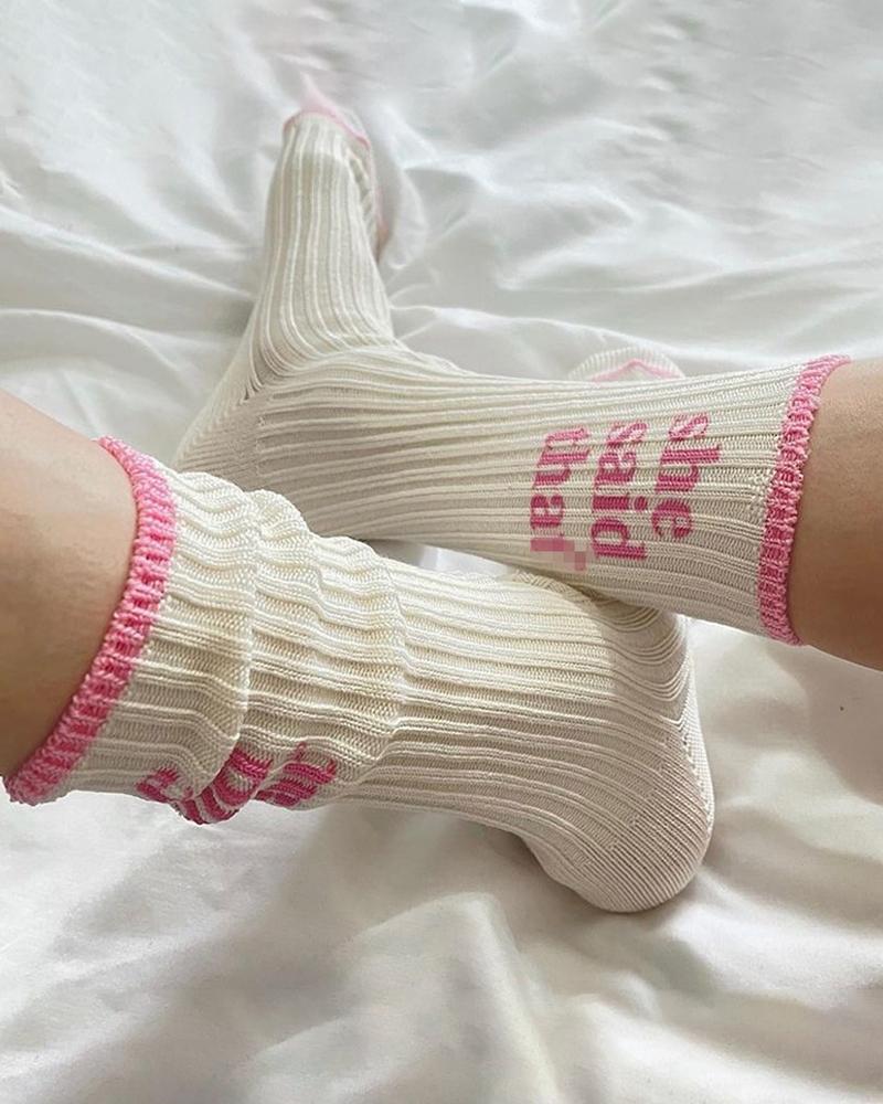 

She Said That Knit Crew Socks, Pink