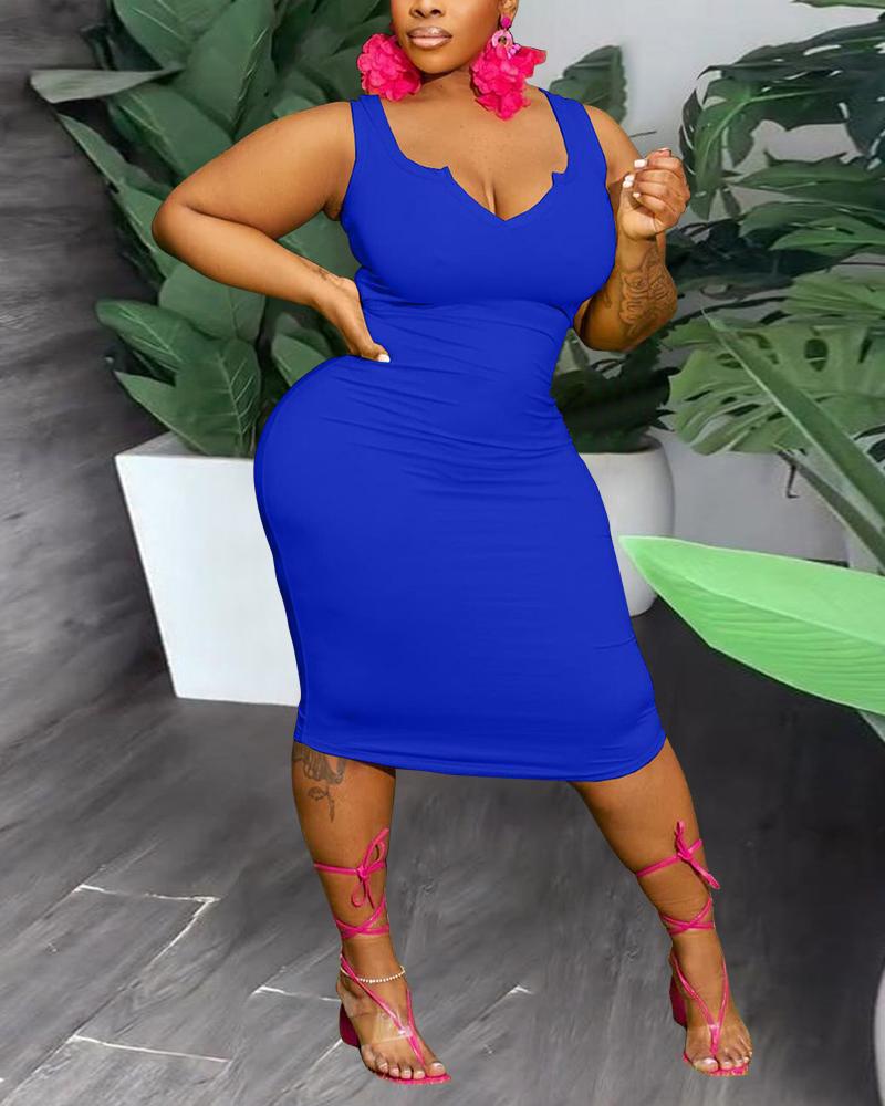 

Notch Neck Sleeveless Midi Dress, Blue
