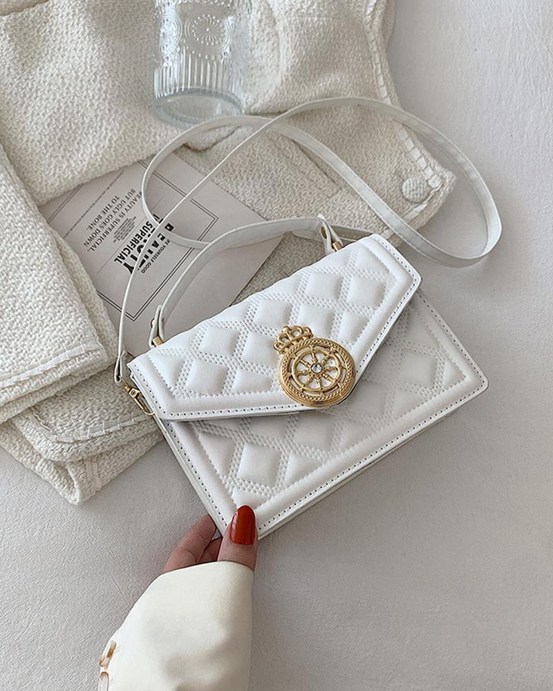 

Embossed Flap Shoulder Bag With Handle, White