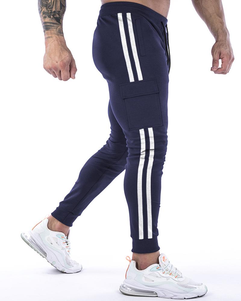 

Stripe Patchwork Skinny Pants With Baggy, Dark blue