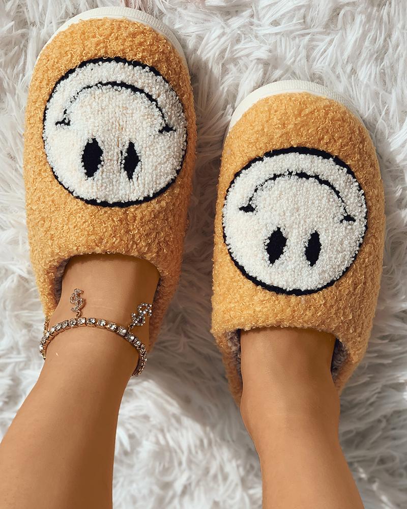 

Smile Face Pattern Fluffy Slipper, Yellow