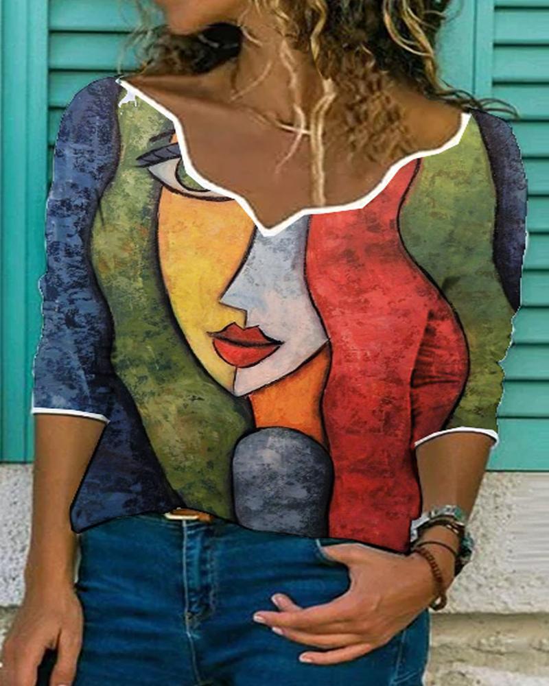 

Multicolor Abstract Print Long Sleeve Blouse