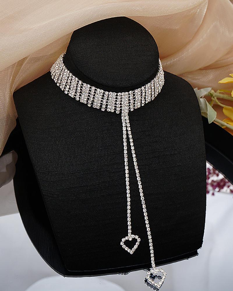 

Heart Shaped Wide Rhinestone Choker, Silver