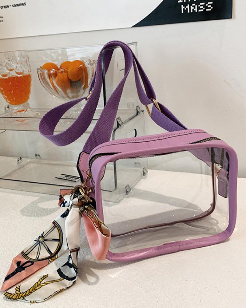 

Zipper Design Clear Square Crossbody Bag, Purple