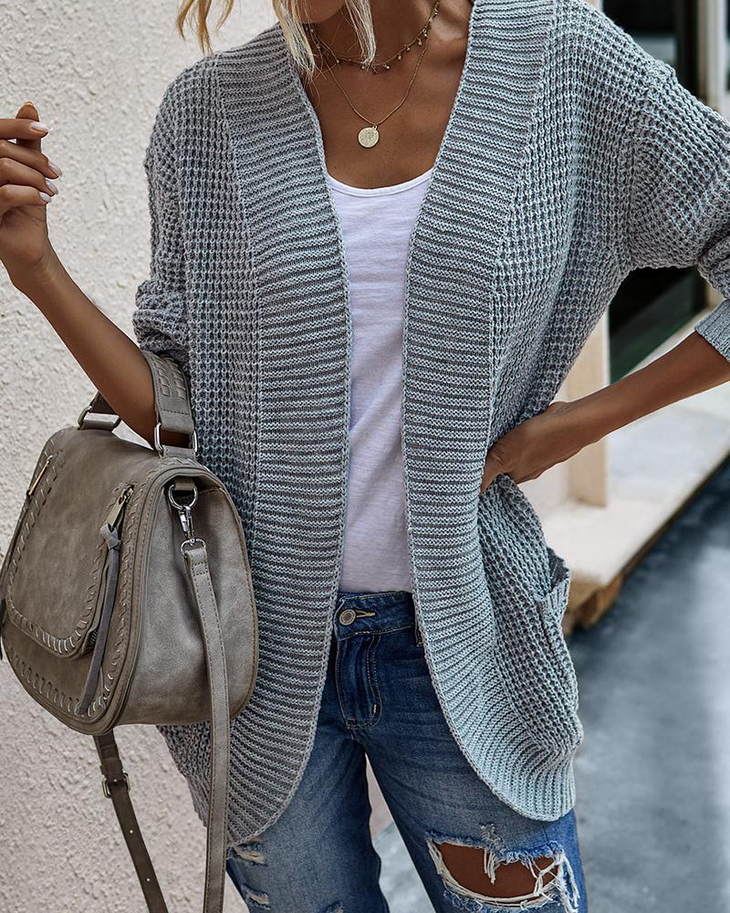 

Solid Pocket Design Long Sleeve Knit Cardigan, Gray
