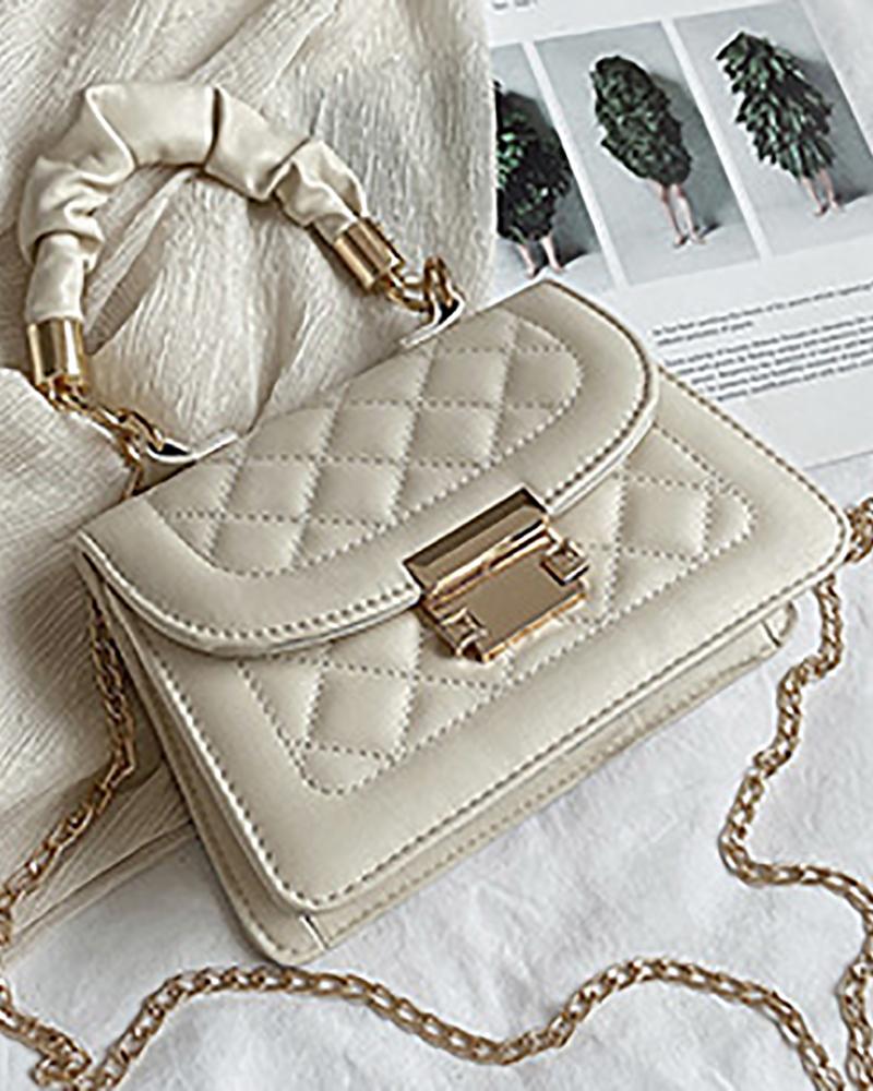 

Chain Strap Mini Quilted Satchel Bag, White