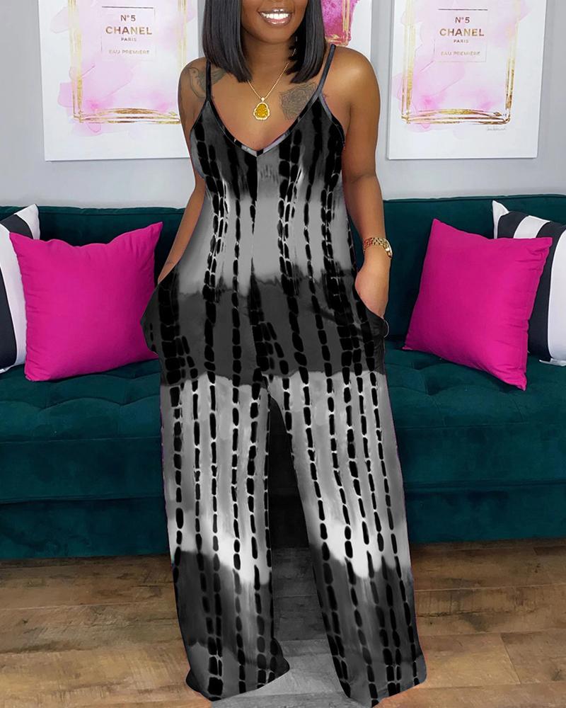

Plus Size Tie Dye Print Spaghetti Strap Jumpsuit, Black