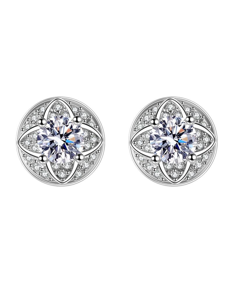 

Clover Pattern Rhinestone Stud Earrings, Silver