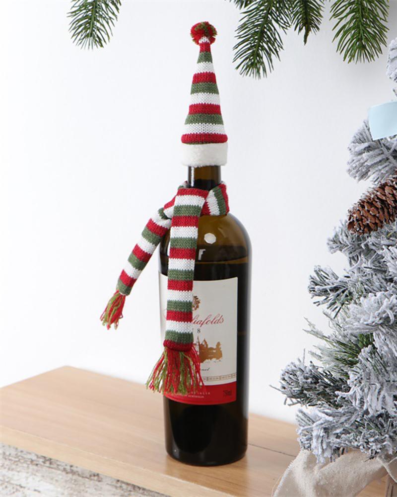 

Mini Santa Hat & Christmas Scarf Christmas Santa Hat Scarf Cup Bottles Cover Home Christmas Decor, Style1