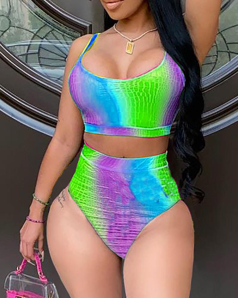 

Spaghetti Strap Colorblock Bikini Set, Green