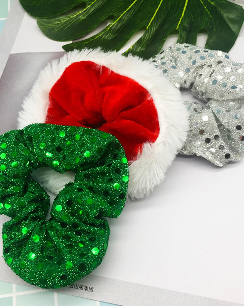 

3PCS/Set Christmas Contrast Sequin Scrunchies, Green