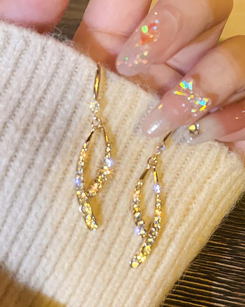 

Cross Curved Rhinestone Decor Drop Earrings, Gold