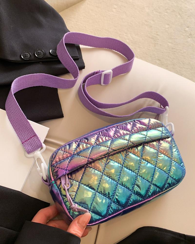 

Ombre Holographic Quilted Zip Crossbody Bag, Purple