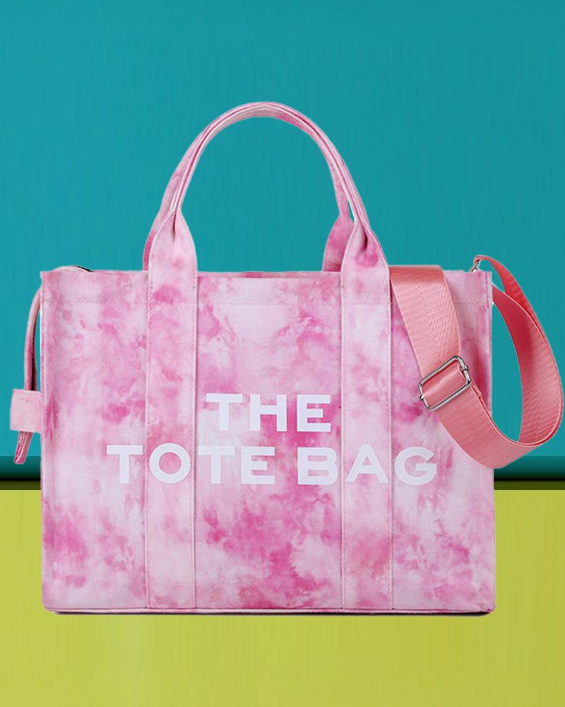 

Tie Dye Letter Print Large Capacity Crossbody Tote Bag, Pink