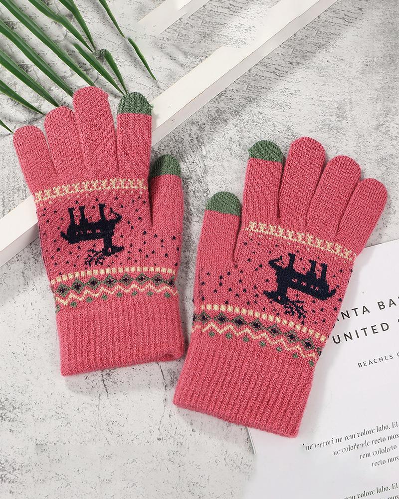 

1Pair Christmas Elk Pattern Knit Gloves, Style5