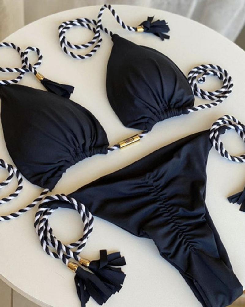 

Halter Contrast Paneled Bikini Set Without Cover Up, Black