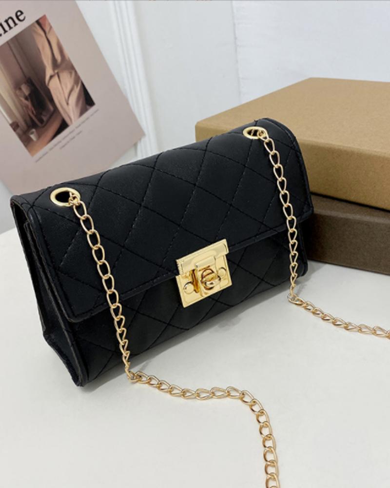 

Quilted Twist Lock Chain Strap Flap Shoulder Bag, Black