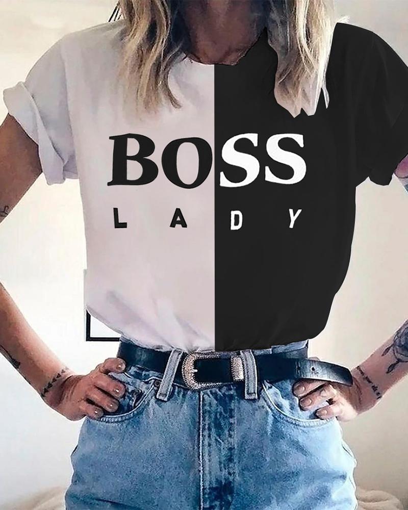 

Letter Print Short Sleeve Casual T-shirt, Black