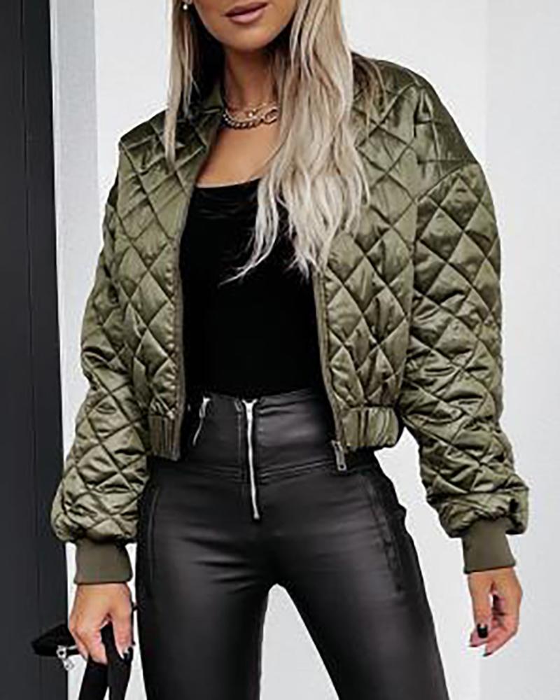 

Quilted Long Sleeve Zipper Design Jacket, Green