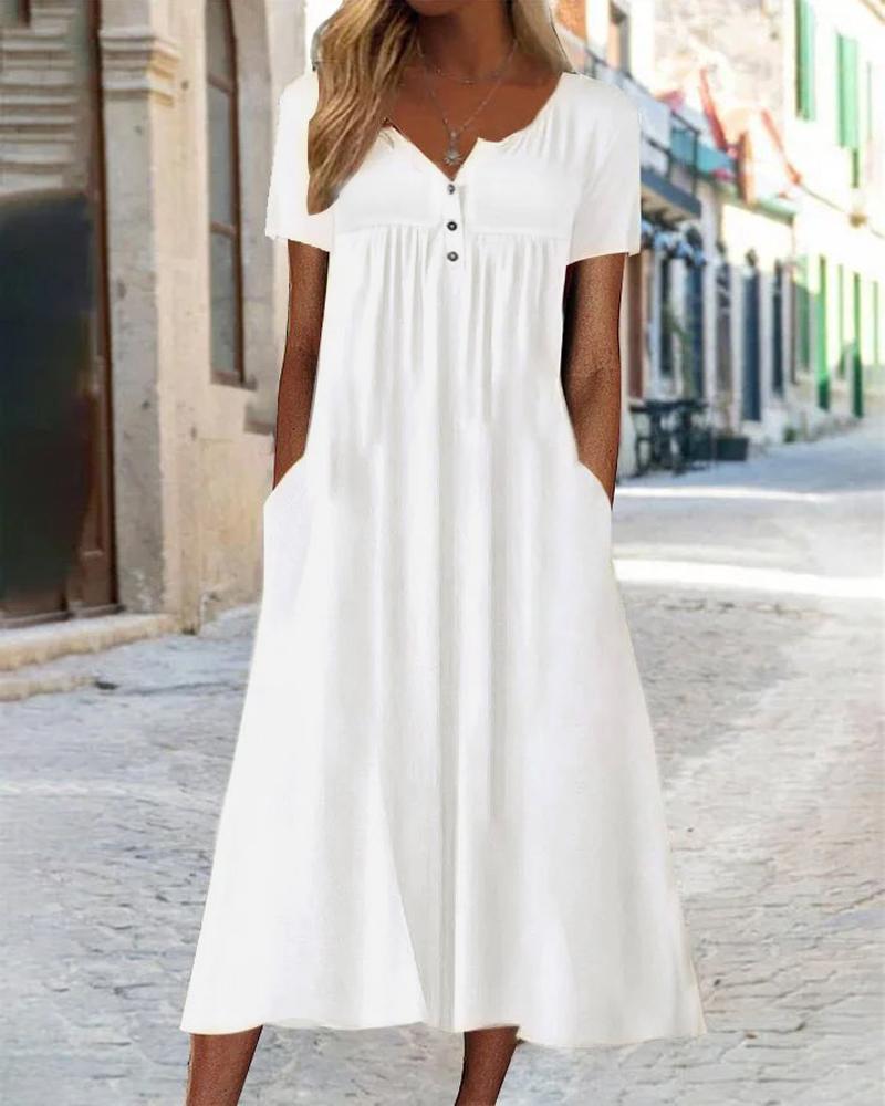 

Pocket Design Ruched Casual Dress, White