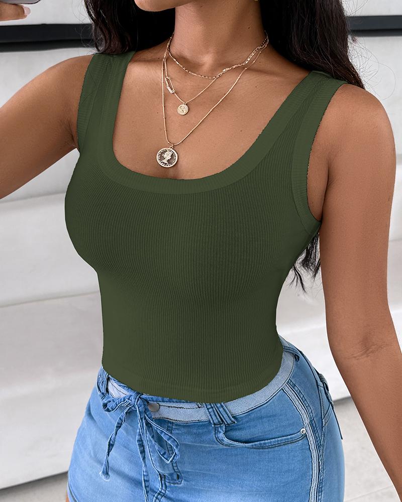 

Scoop Neck Sleeveless Ribbed Tank Top Cami Tee Shirts, Army green